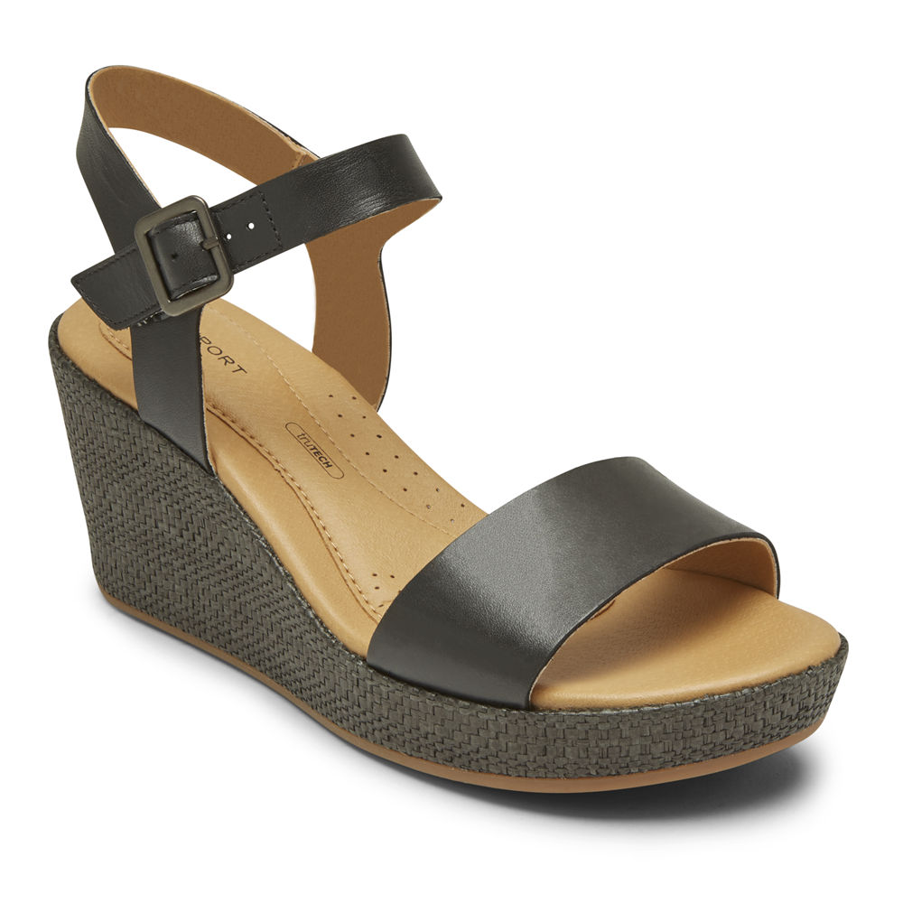 Rockport Womens Sandals Black - Lyla Ankle-Strap - UK 362-RTGOCK